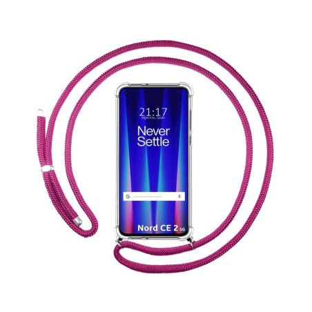 Funda Colgante Transparente para Oneplus Nord CE 2 5G con Cordon Rosa Fucsia