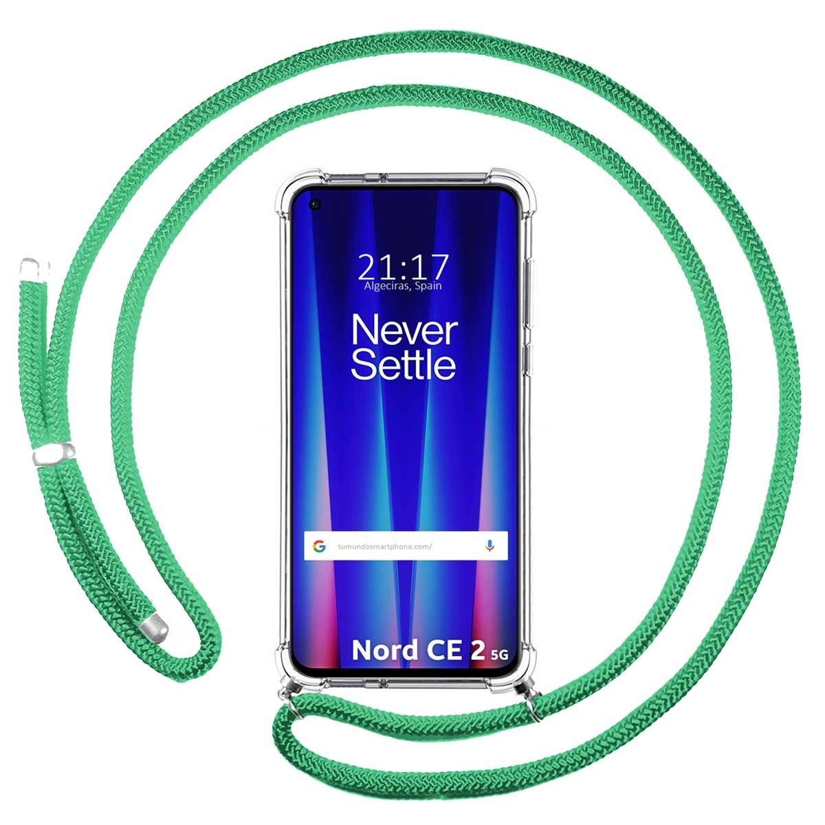 Funda Colgante Transparente para Oneplus Nord CE 2 5G con Cordon Verde Agua