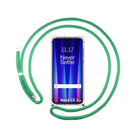 Funda Colgante Transparente para Oneplus Nord CE 2 5G con Cordon Verde Agua