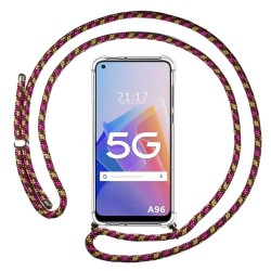 Funda Colgante Transparente para Oppo A96 5G con Cordon Rosa / Dorado