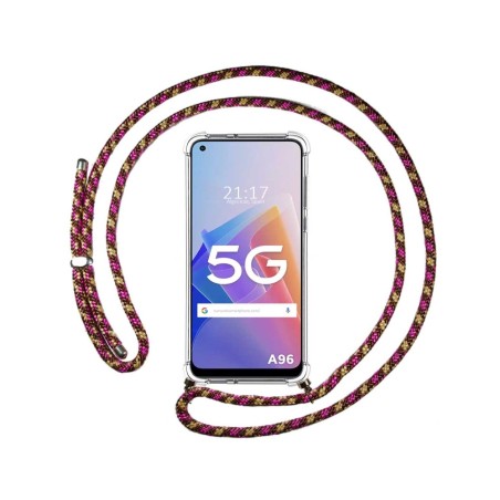 Funda Colgante Transparente para Oppo A96 5G con Cordon Rosa / Dorado