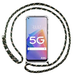 Funda Colgante Transparente para Oppo A96 5G con Cordon Verde / Dorado