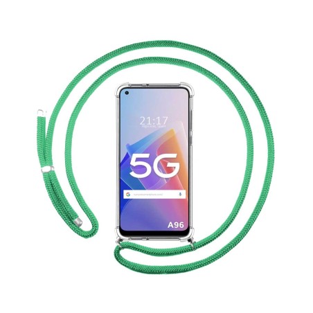 Funda Colgante Transparente para Oppo A96 5G con Cordon Verde Agua