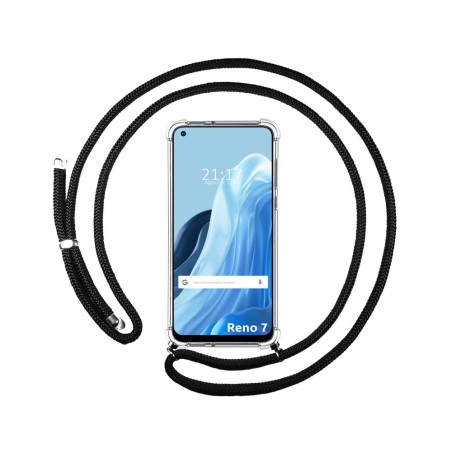 Funda Colgante Transparente para Oppo Reno 7 4G con Cordon Negro