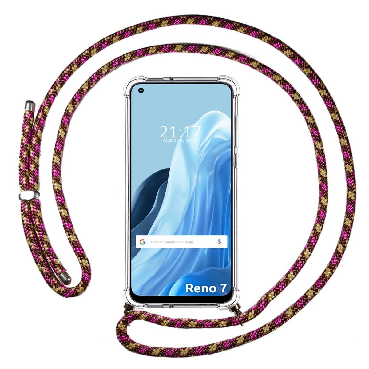 Funda Colgante Transparente para Oppo Reno 7 4G con Cordon Rosa / Dorado