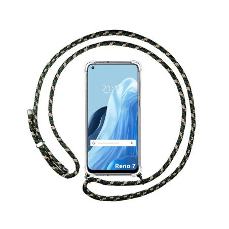 Funda Colgante Transparente para Oppo Reno 7 4G con Cordon Verde / Dorado
