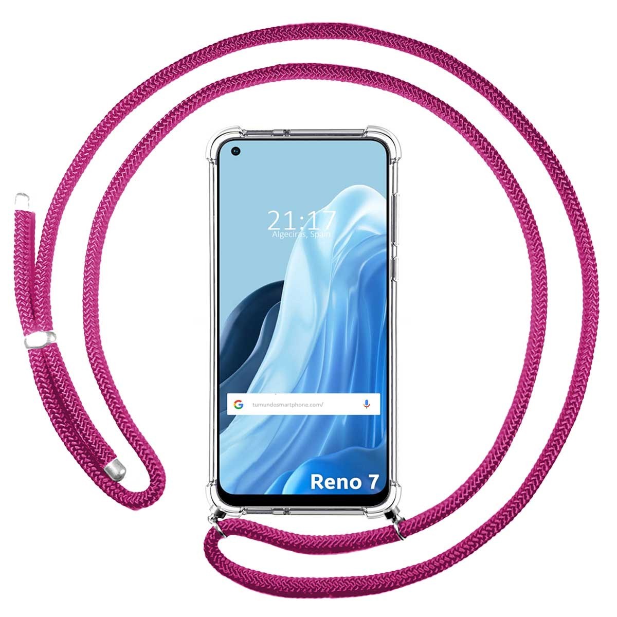 Funda Colgante Transparente para Oppo Reno 7 4G con Cordon Rosa Fucsia