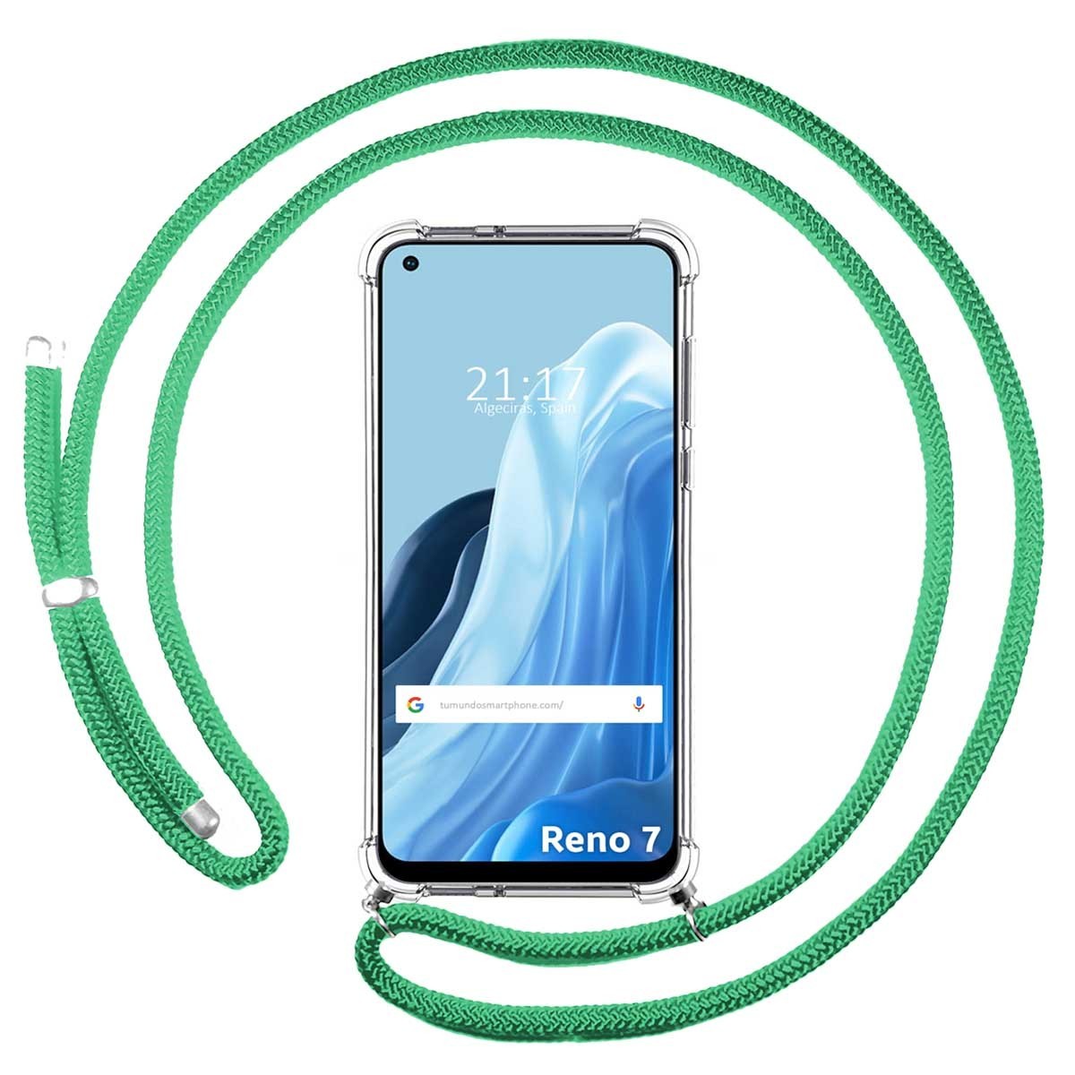 Funda Colgante Transparente para Oppo Reno 7 4G con Cordon Verde Agua