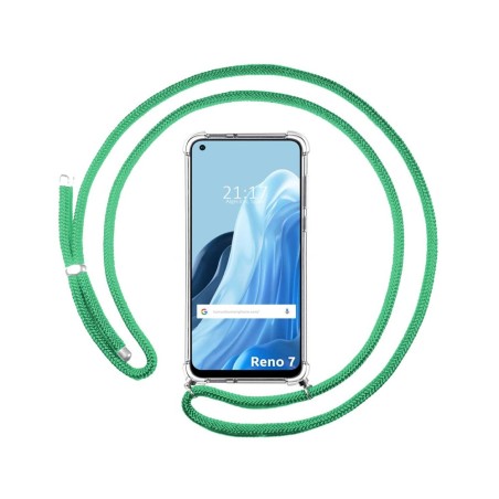 Funda Colgante Transparente para Oppo Reno 7 4G con Cordon Verde Agua