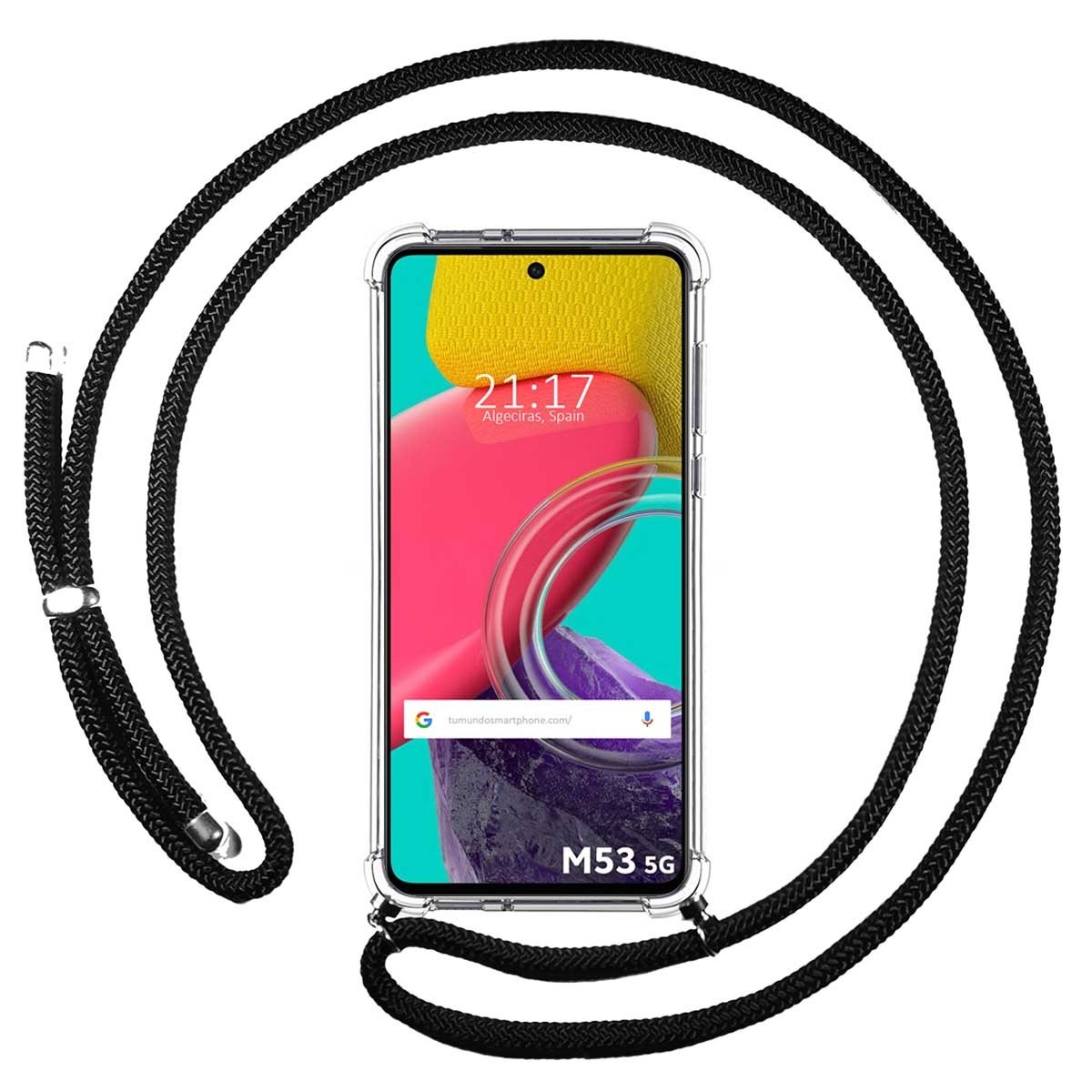 Funda Colgante Transparente para Samsung Galaxy M53 5G con Cordon Negro