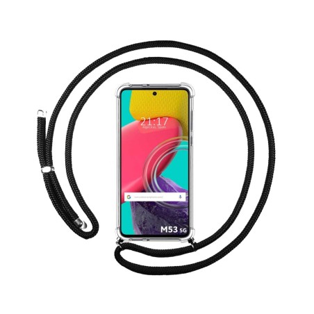 Funda Colgante Transparente para Samsung Galaxy M53 5G con Cordon Negro