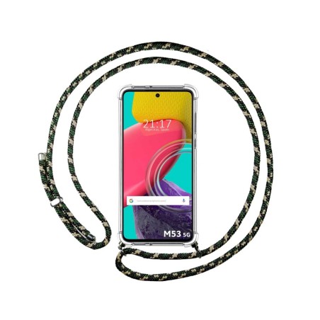 Funda Colgante Transparente para Samsung Galaxy M53 5G con Cordon Verde / Dorado