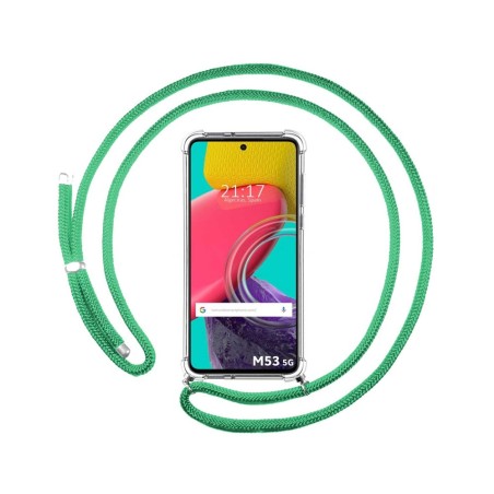 Funda Colgante Transparente para Samsung Galaxy M53 5G con Cordon Verde Agua