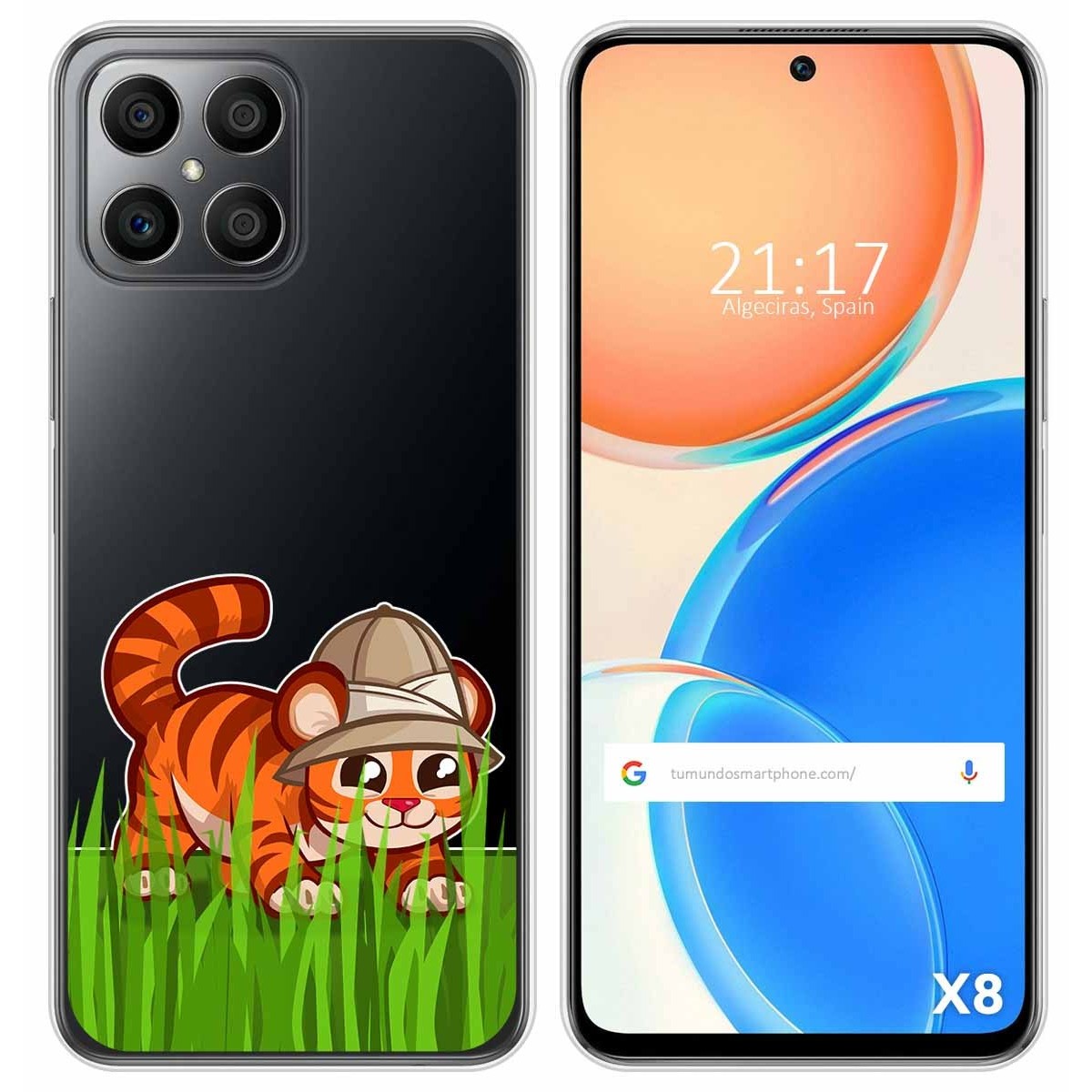 Funda Silicona Transparente para Huawei Honor X8 diseño Tigre Dibujos