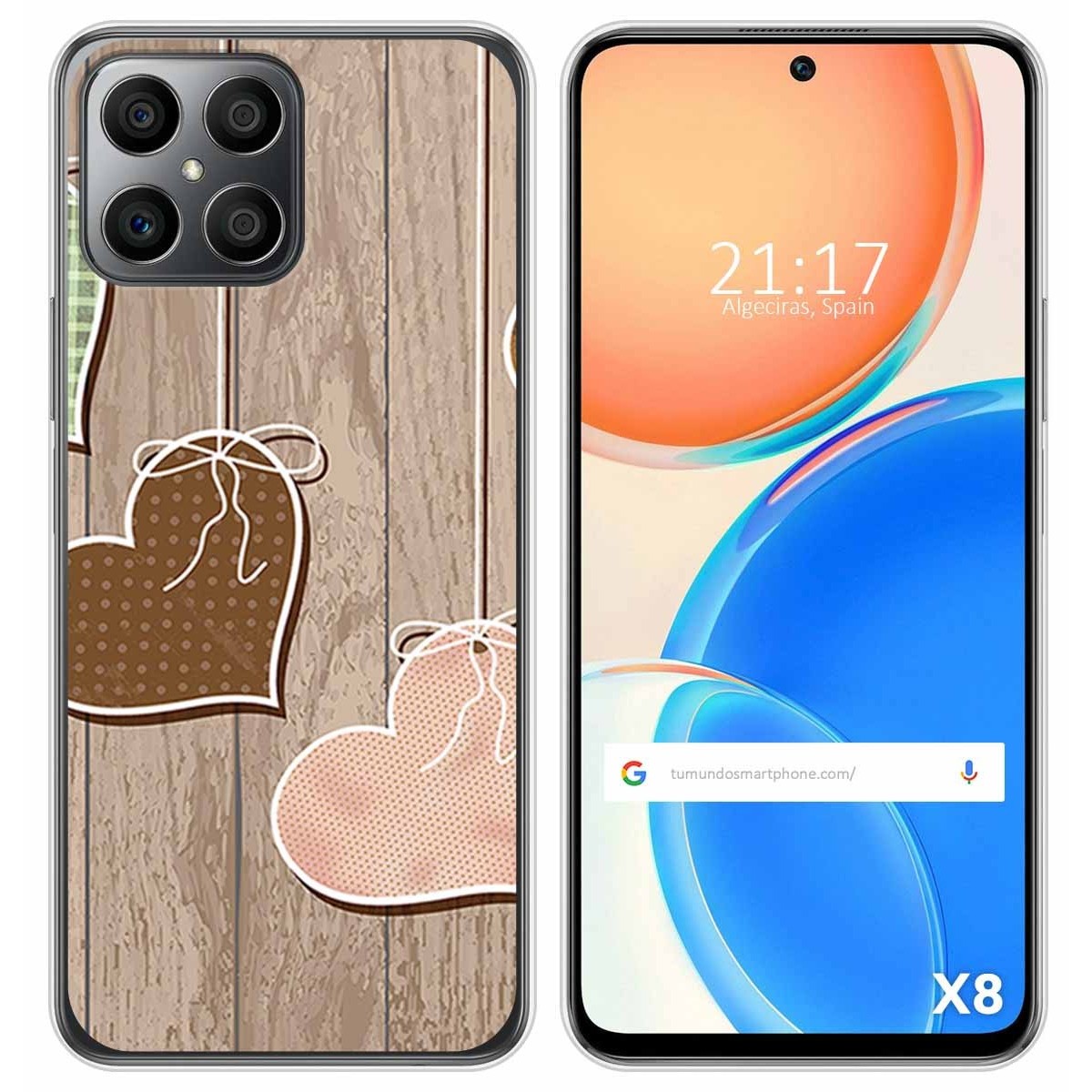 Funda Silicona para Huawei Honor X8 diseño Corazones Madera Dibujos