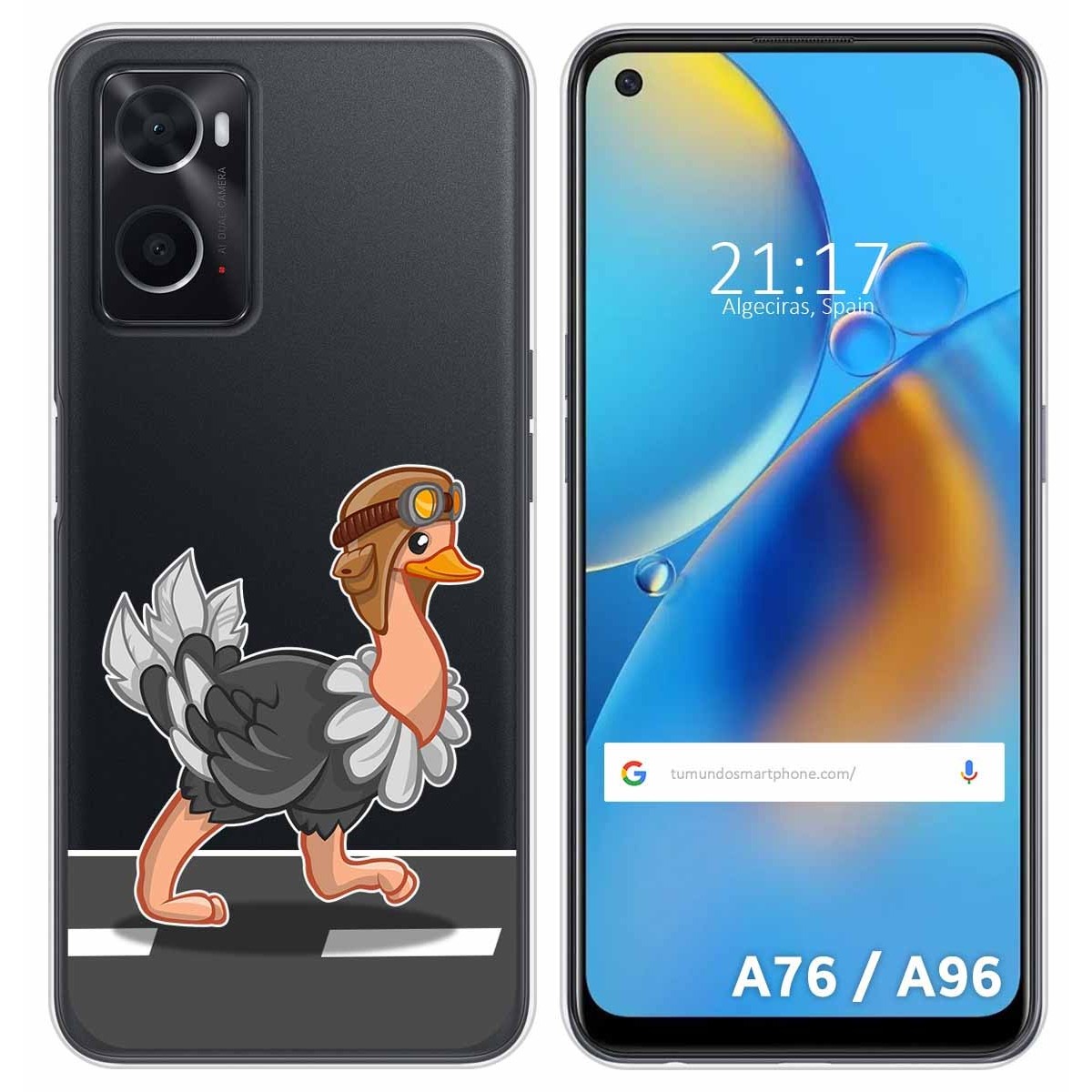 Funda Silicona Transparente para Oppo A76 / A96 diseño Avestruz Dibujos