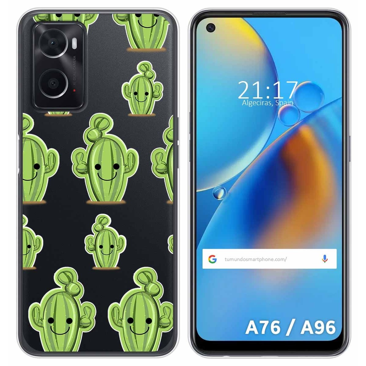 Funda Silicona Transparente para Oppo A76 / A96 diseño Cactus Dibujos