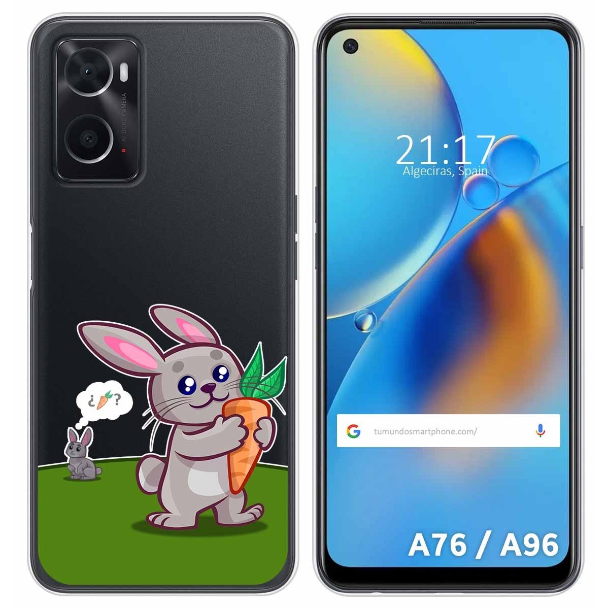 Funda Silicona Transparente para Oppo A76 / A96 diseño Conejo Dibujos