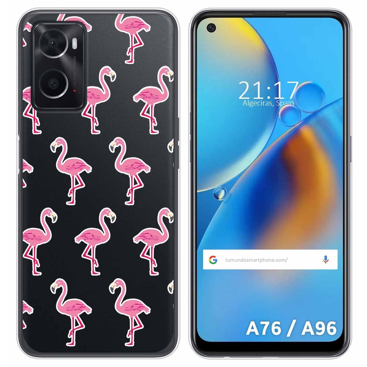 Funda Silicona Transparente para Oppo A76 / A96 diseño Flamenco Dibujos