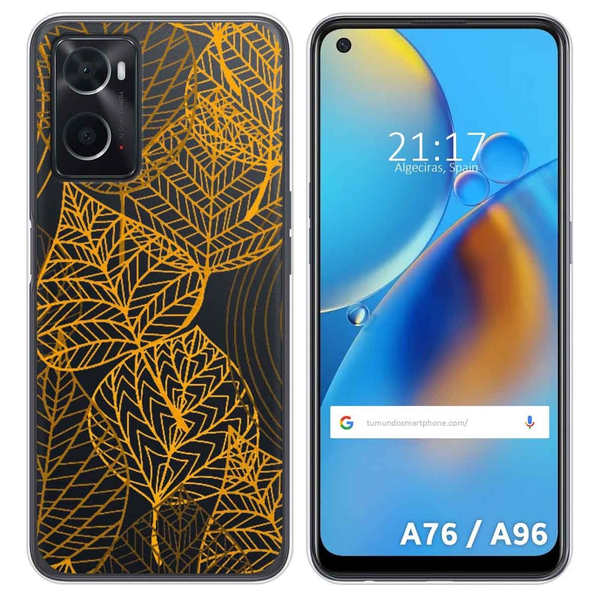 Funda Silicona Transparente para Oppo A76 / A96 diseño Hojas Dibujos