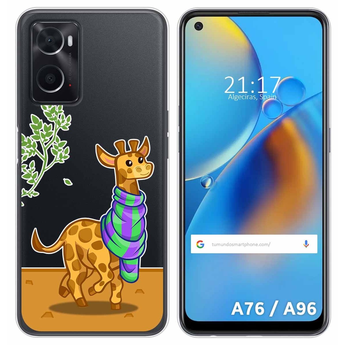 Funda Silicona Transparente para Oppo A76 / A96 diseño Jirafa Dibujos