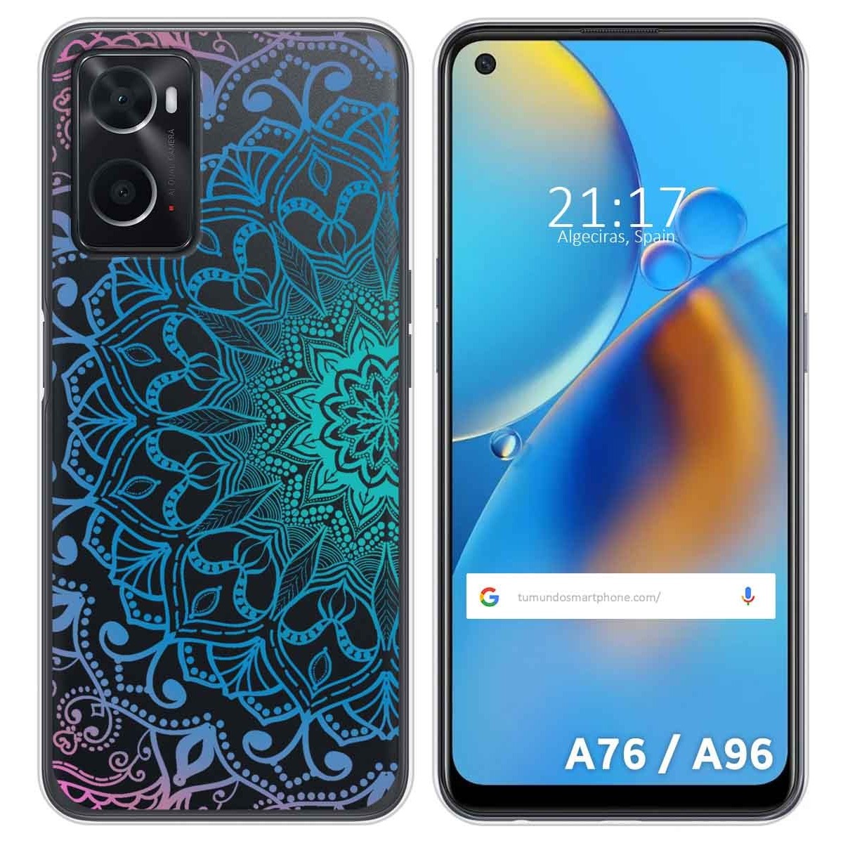 Funda Silicona Transparente para Oppo A76 / A96 diseño Mandala Dibujos