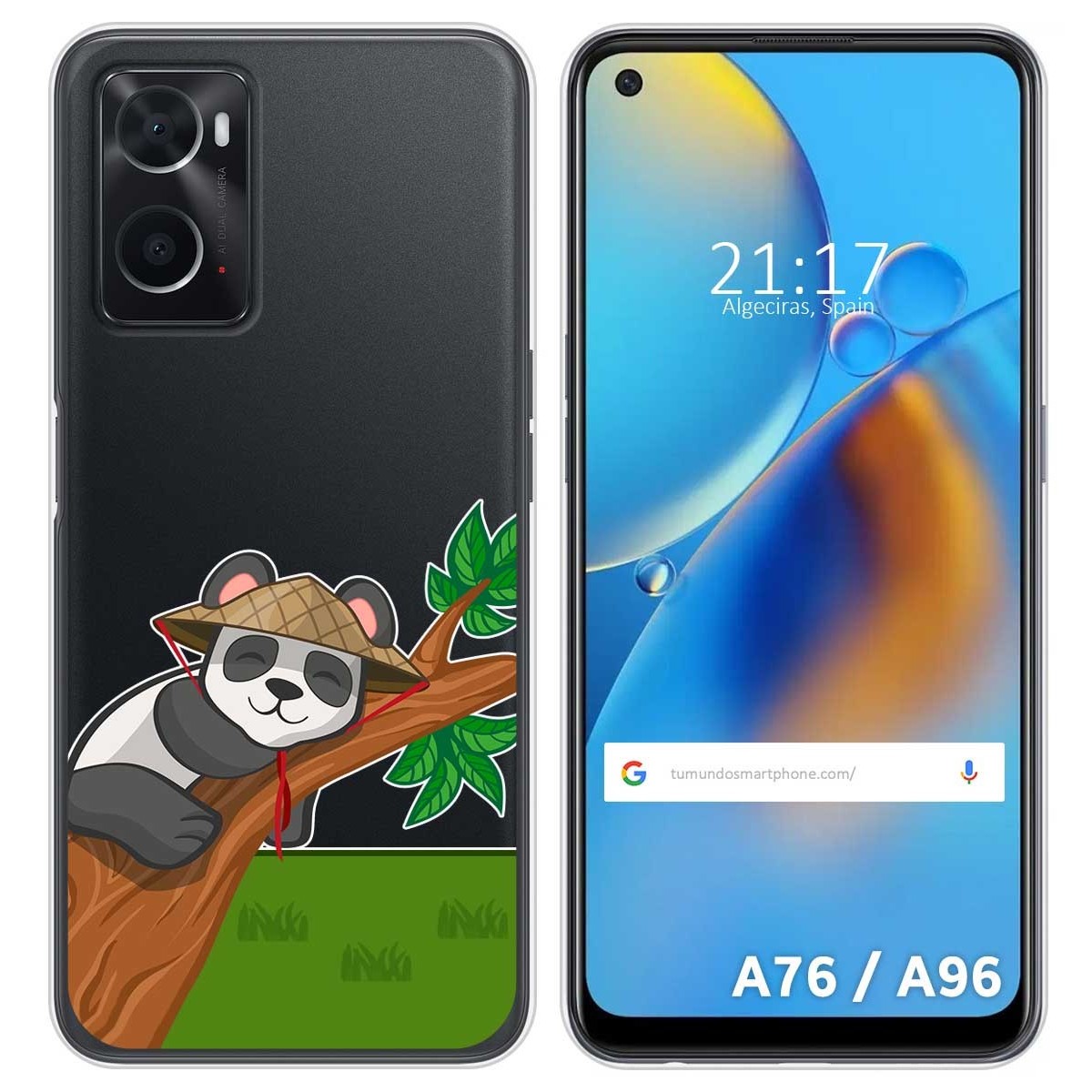 Funda Silicona Transparente para Oppo A76 / A96 diseño Panda Dibujos