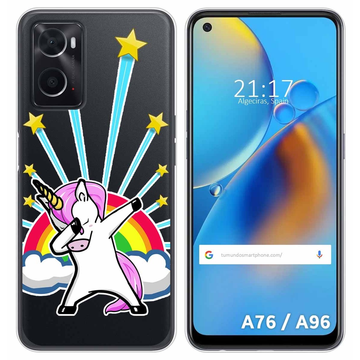 Funda Silicona Transparente para Oppo A76 / A96 diseño Unicornio Dibujos