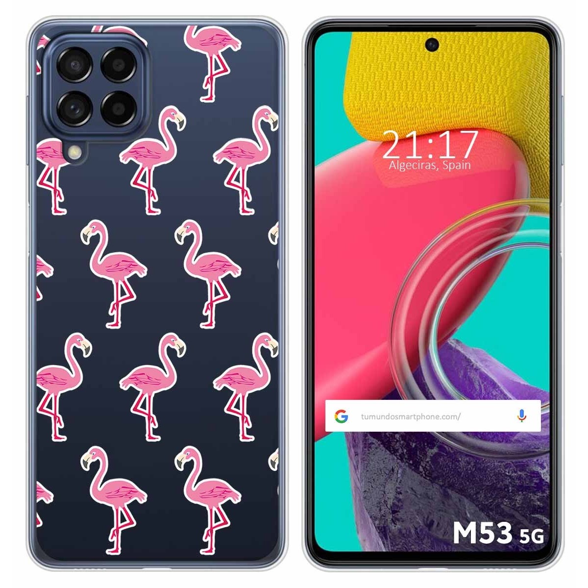 Funda Silicona Transparente para Samsung Galaxy M53 5G diseño Flamenco Dibujos