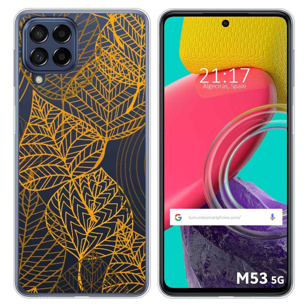 Funda Silicona Transparente para Samsung Galaxy M53 5G diseño Hojas Dibujos