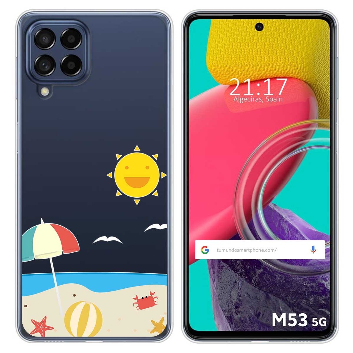 Funda Silicona Transparente para Samsung Galaxy M53 5G diseño Playa Dibujos