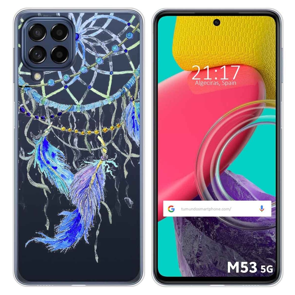 Funda Silicona Transparente para Samsung Galaxy M53 5G diseño Plumas Dibujos