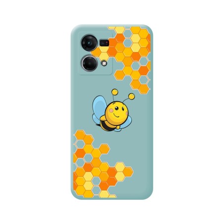 Funda Silicona Líquida Azul para Oppo Reno 7 4G diseño Abeja Dibujos