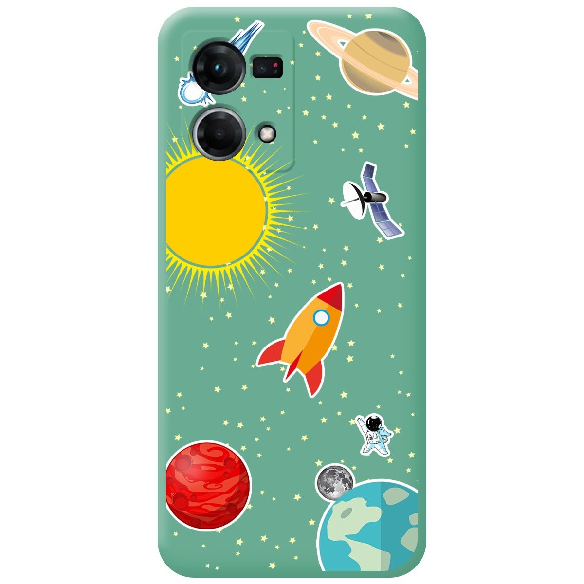 Funda Silicona Líquida Verde para Oppo Reno 7 4G diseño Espacio Dibujos