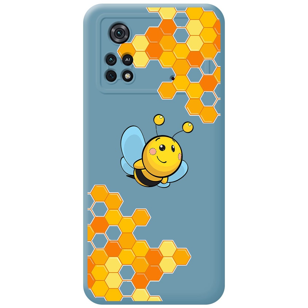 Funda Silicona Líquida Azul para Xiaomi POCO M4 Pro 4G diseño Abeja Dibujos