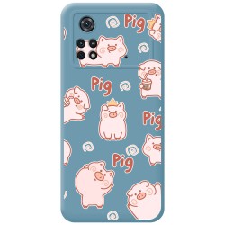 Funda Silicona Líquida Azul para Xiaomi POCO M4 Pro 4G diseño Cerdos Dibujos