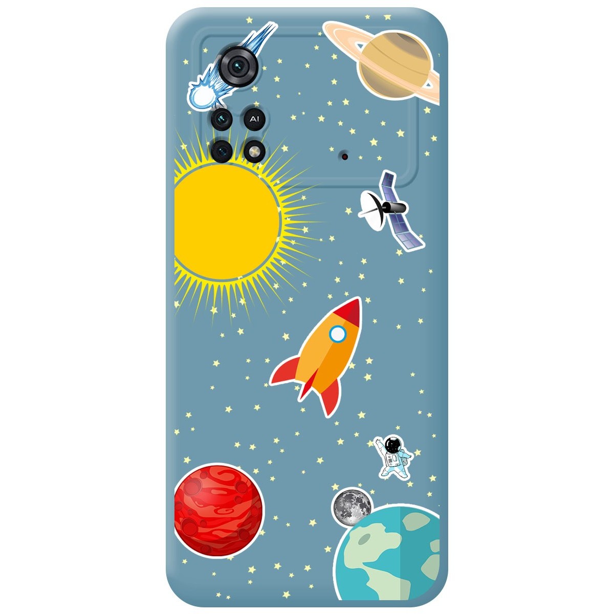Funda Silicona Líquida Azul para Xiaomi POCO M4 Pro 4G diseño Espacio Dibujos