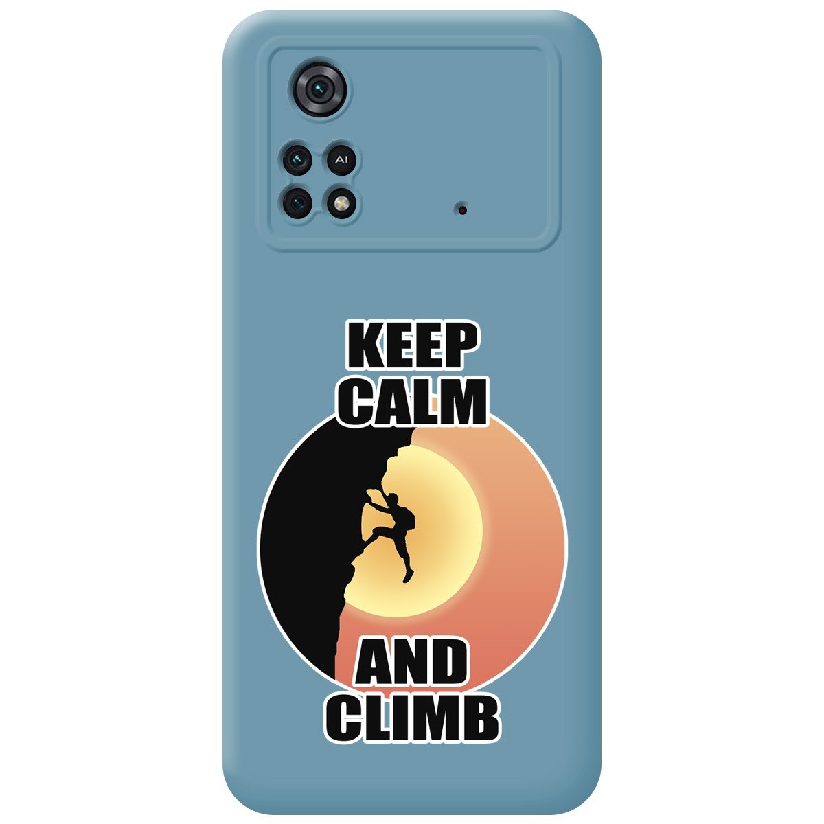 Funda Silicona Líquida Azul para Xiaomi POCO M4 Pro 4G diseño Hombre Escalada Dibujos