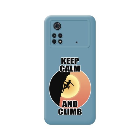 Funda Silicona Líquida Azul para Xiaomi POCO M4 Pro 4G diseño Mujer Escalada Dibujos