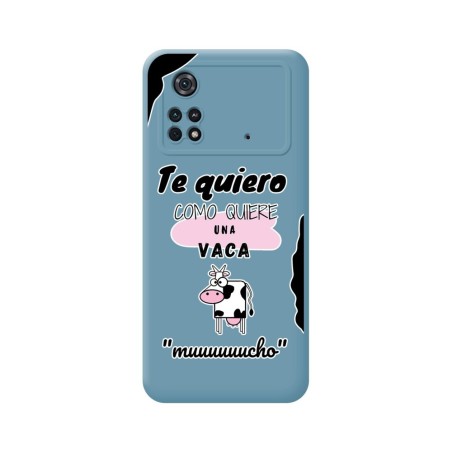 Funda Silicona Líquida Azul para Xiaomi POCO M4 Pro 4G diseño Vaca Dibujos