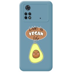 Funda Silicona Líquida Azul para Xiaomi POCO M4 Pro 4G diseño Vegan Life Dibujos