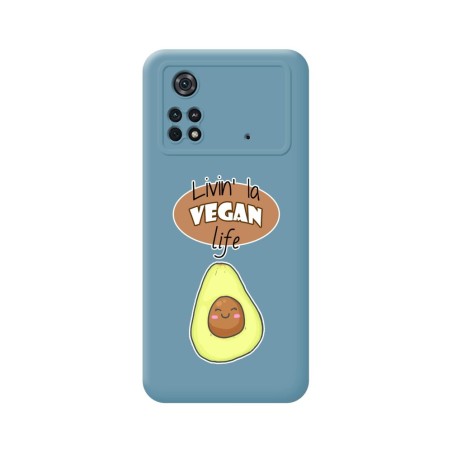 Funda Silicona Líquida Azul para Xiaomi POCO M4 Pro 4G diseño Vegan Life Dibujos