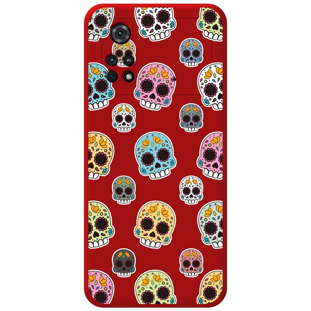 Funda Silicona Líquida Roja para Xiaomi POCO M4 Pro 4G diseño Catrina Dibujos