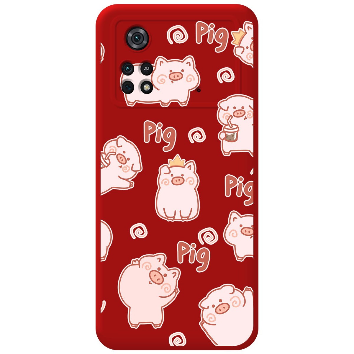 Funda Silicona Líquida Roja para Xiaomi POCO M4 Pro 4G diseño Cerdos Dibujos