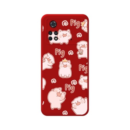 Funda Silicona Líquida Roja para Xiaomi POCO M4 Pro 4G diseño Cerdos Dibujos