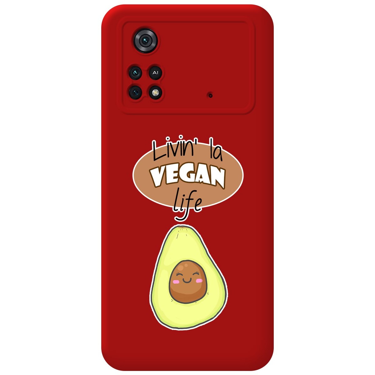Funda Silicona Líquida Roja para Xiaomi POCO M4 Pro 4G diseño Vegan Life Dibujos
