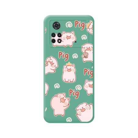 Funda Silicona Líquida Verde para Xiaomi POCO M4 Pro 4G diseño Cerdos Dibujos