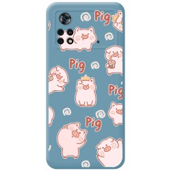 Funda Silicona Líquida Azul para Xiaomi POCO X4 Pro 5G diseño Cerdos Dibujos