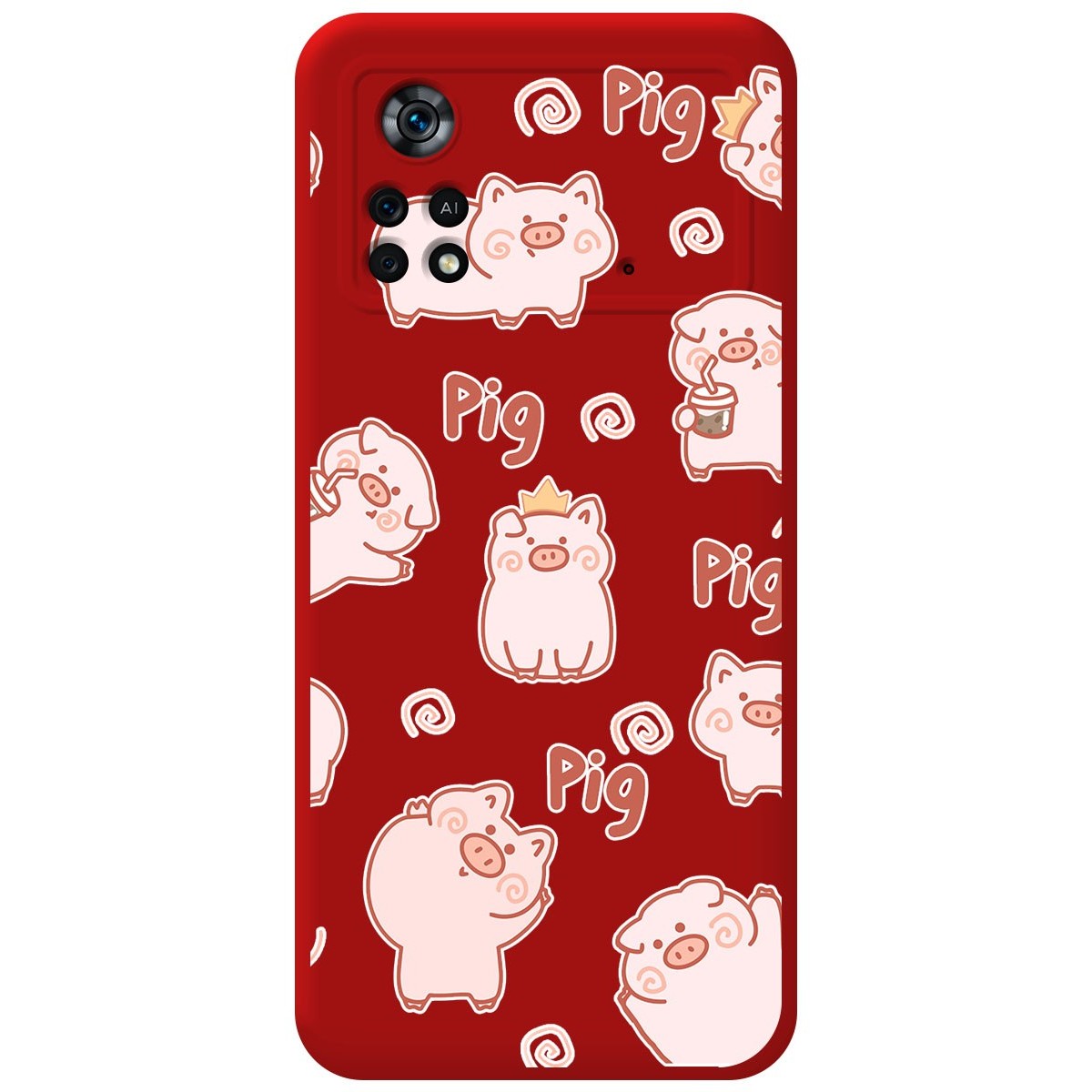Funda Silicona Líquida Roja para Xiaomi POCO X4 Pro 5G diseño Cerdos Dibujos