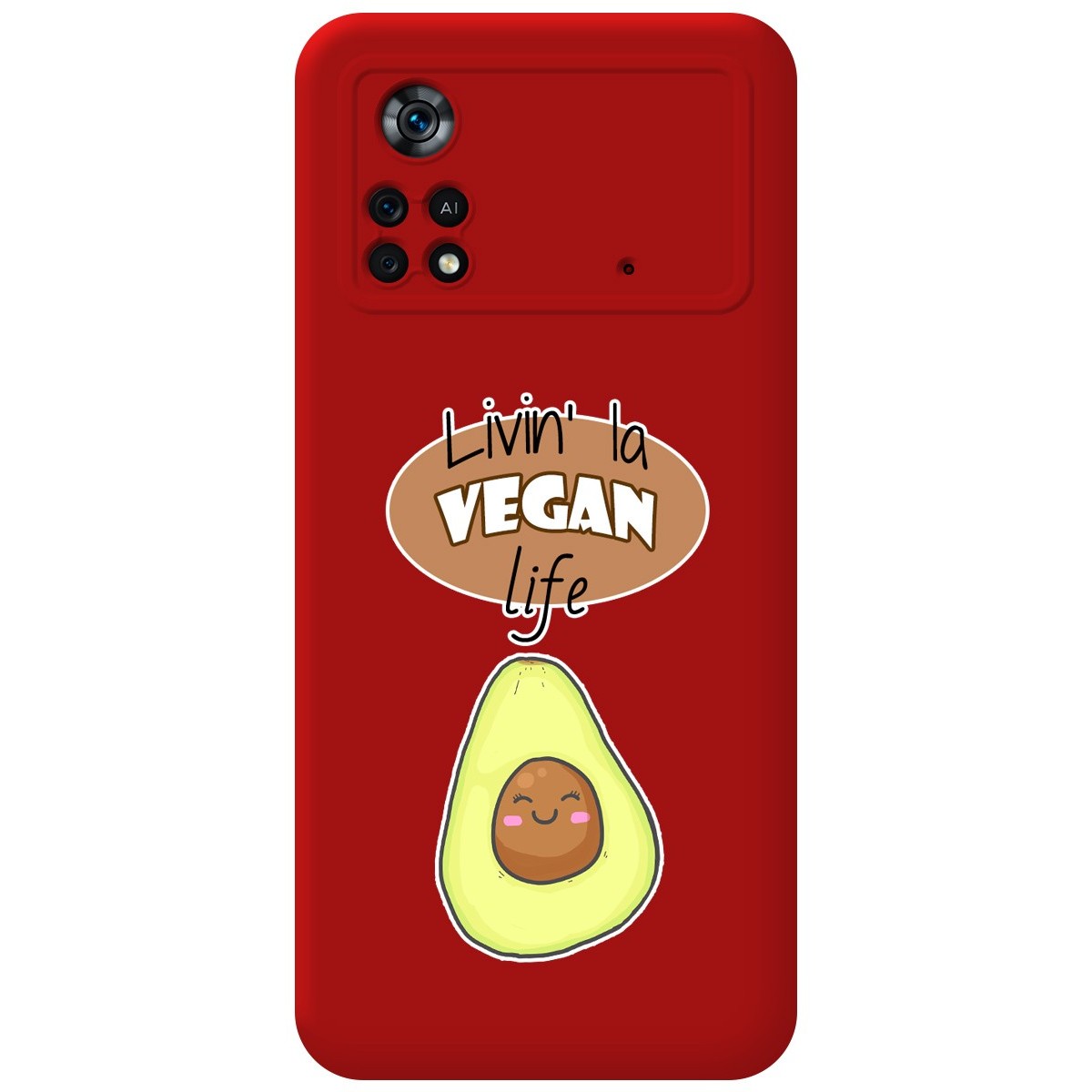 Funda Silicona Líquida Roja para Xiaomi POCO X4 Pro 5G diseño Vegan Life Dibujos
